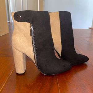 Black and Tan heeled boots